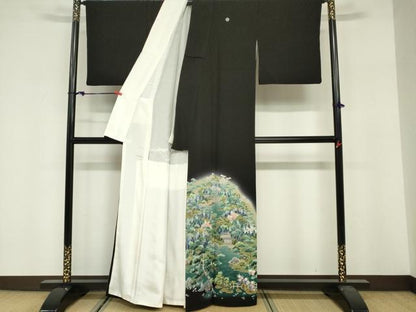 平和屋着物■豪華黒留袖　友禅　作家物　風景花文　松竹梅　暈し染め　正絹　逸品　DABF0254ea