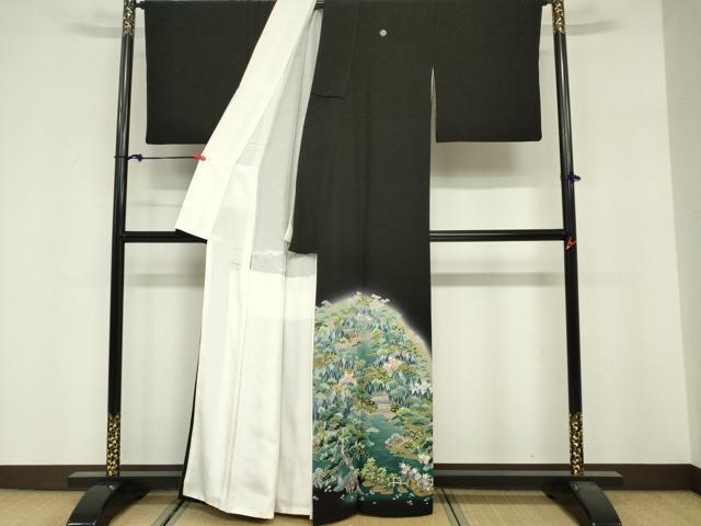 平和屋着物■豪華黒留袖　友禅　作家物　風景花文　松竹梅　暈し染め　正絹　逸品　DABF0254ea