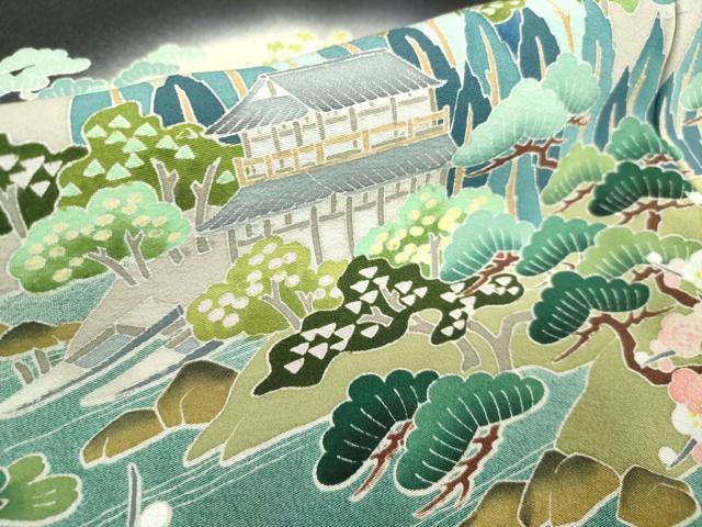 平和屋着物■豪華黒留袖　友禅　作家物　風景花文　松竹梅　暈し染め　正絹　逸品　DABF0254ea