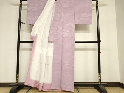 平和屋着物■上質な色無地　雲取り吉祥地紋　紅藤色　正絹　逸品　DABF0265ea