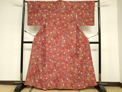 平和屋着物■上質な小紋　草花文　鬼しぼ縮緬　やまと誂製　正絹　逸品　未使用　DABF0266ea