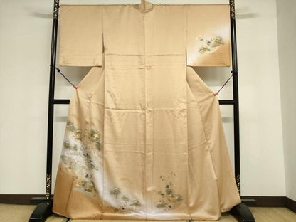 平和屋着物■訪問着　手描き　人物風景花松文　暈し染め　金銀彩　正絹　逸品　DABF0275ea