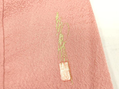 平和屋着物■本草木染作家　瑞寶　色無地　紋意匠　甚三紅色　正絹　逸品　DABF0279ea