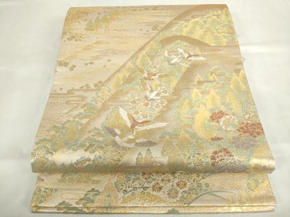 平和屋着物◎六通柄袋帯　花鳥松文　金糸　正絹　逸品　DABF0305ea