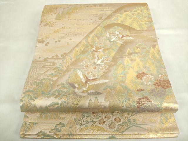 平和屋着物◎六通柄袋帯　花鳥松文　金糸　正絹　逸品　DABF0305ea