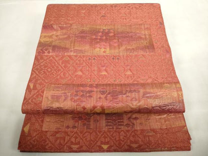 平和屋着物◎八寸名古屋帯　ふくれ織　壁画文様　正絹　逸品　DABF0315ea