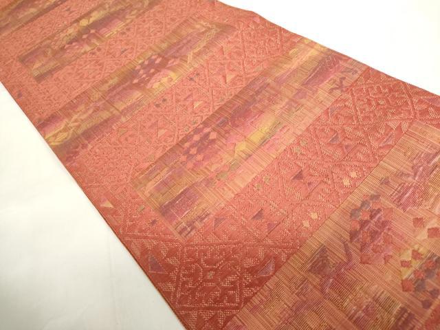 平和屋着物◎八寸名古屋帯　ふくれ織　壁画文様　正絹　逸品　DABF0315ea