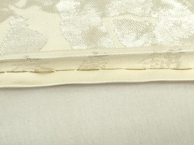 平和屋着物◎六通柄　本袋帯　春慶錦　ふくれ織　花絵皿文　銀糸　正絹　逸品　DABF0325ea