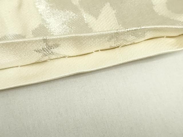 平和屋着物◎六通柄　本袋帯　春慶錦　ふくれ織　花絵皿文　銀糸　正絹　逸品　DABF0325ea