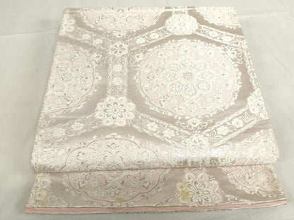 平和屋着物◎六通柄袋帯　亀甲花繋ぎ　銀糸　正絹　逸品　DABF0332ea