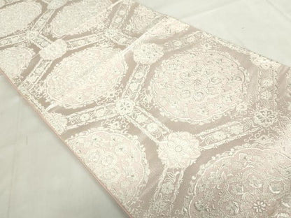 平和屋着物◎六通柄袋帯　亀甲花繋ぎ　銀糸　正絹　逸品　DABF0332ea