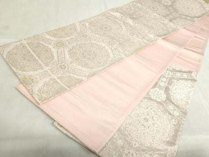 平和屋着物◎六通柄袋帯　亀甲花繋ぎ　銀糸　正絹　逸品　DABF0332ea