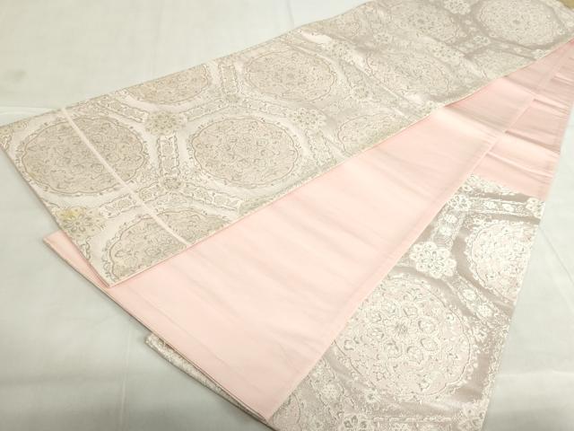 平和屋着物◎六通柄袋帯　亀甲花繋ぎ　銀糸　正絹　逸品　DABF0332ea