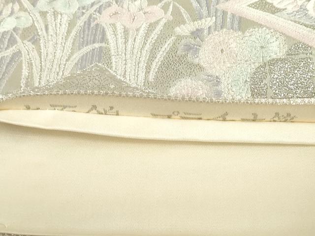 平和屋着物◎六通柄袋帯　九百錦　孔雀花文　プラチナ箔　正絹　逸品　DABF0333ea