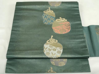平和屋着物◎九寸名古屋帯　利休好み　仕覆文　金糸　正絹　逸品　DABF0337ea