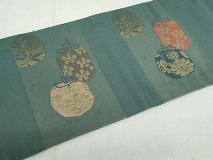 平和屋着物◎九寸名古屋帯　利休好み　仕覆文　金糸　正絹　逸品　DABF0337ea