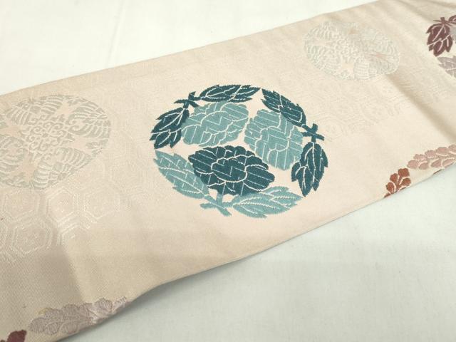 平和屋着物◎九寸名古屋帯　唐織　桐花丸文　銀糸　正絹　逸品　DABF0338ea