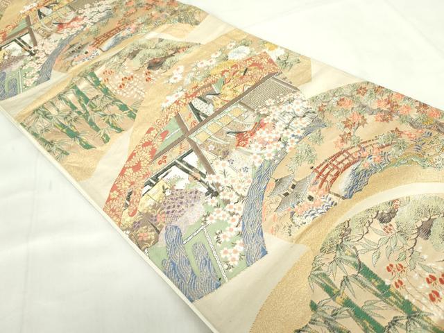 平和屋着物◎六通柄袋帯　唐織　王朝扇面　松竹梅　金糸　正絹　逸品　DABF0342ea