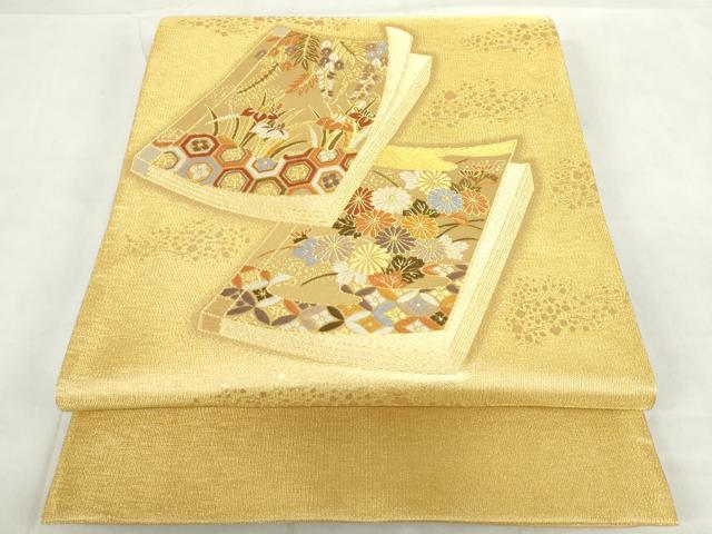 平和屋着物◎太鼓柄袋帯　唐織　冊子重ね　金糸　正絹　逸品　DABF0343ea