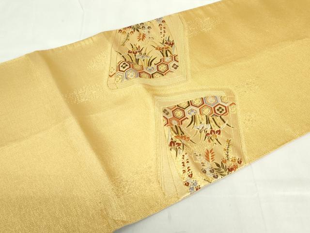 平和屋着物◎太鼓柄袋帯　唐織　冊子重ね　金糸　正絹　逸品　DABF0343ea