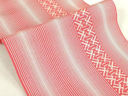 平和屋着物◎本場筑前博多織　半幅帯　ひとえ帯　間道　正絹　逸品　DABF0357ea