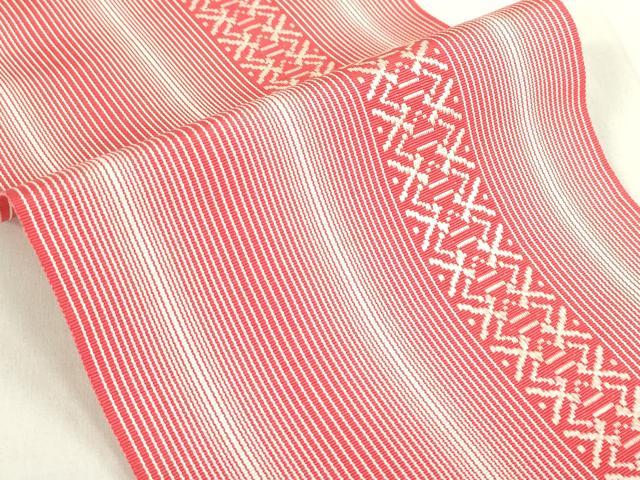 平和屋着物◎本場筑前博多織　半幅帯　ひとえ帯　間道　正絹　逸品　DABF0357ea