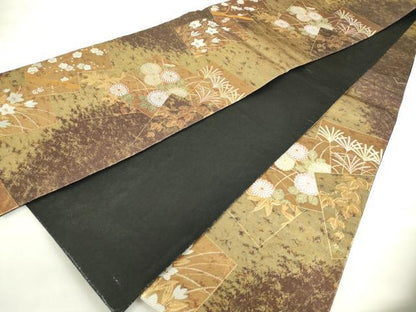 平和屋着物◎六通柄袋帯　色紙重ね　秋草文　金糸　引箔　正絹　逸品　DABF0362ea