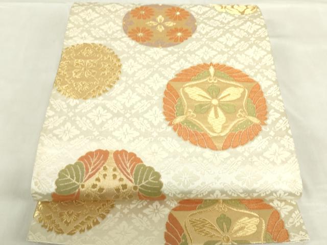 平和屋着物◎六通柄袋帯　桐双蝶花丸文　金糸　正絹　逸品　DABF0370ea