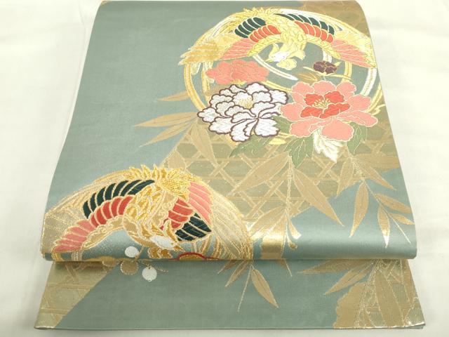 平和屋着物◎六通柄袋帯　唐織　蛇籠　鳳凰花丸文　金銀糸　正絹　逸品　DABF0371ea