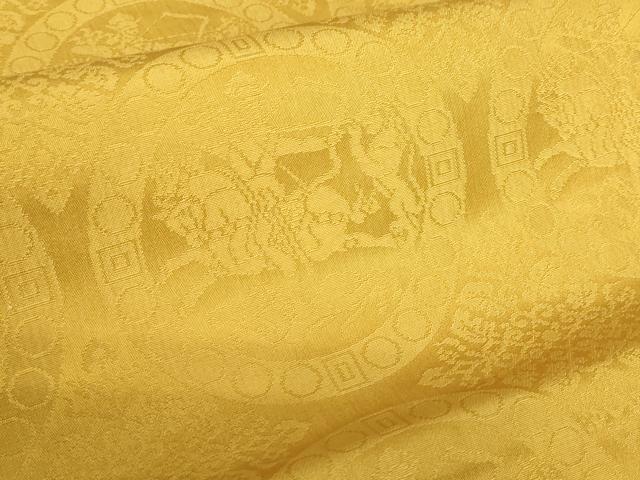 平和屋着物◎九寸名古屋帯　狩猟円文　山吹茶色　正絹　逸品　DABF0376ea
