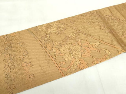 平和屋着物◎八寸名古屋帯　花唐草文　正絹　逸品　未使用　DABF0379ea