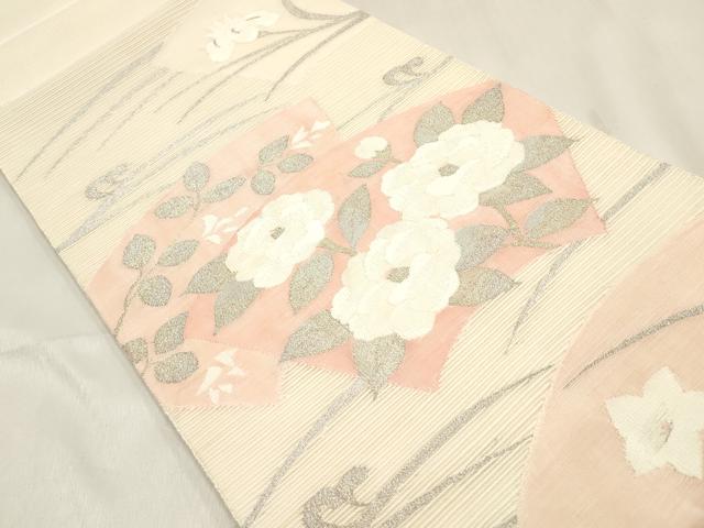 平和屋着物＊夏物　太鼓柄袋帯　絽綴れ　地紙枝椿文　金銀糸　正絹　逸品　DABF0383ea