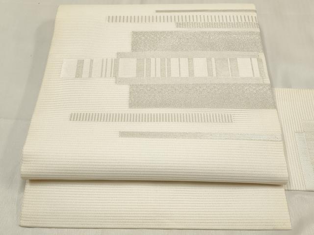 平和屋着物＊夏物　九寸名古屋帯　横段文　銀糸　正絹　逸品　DABF0385ea