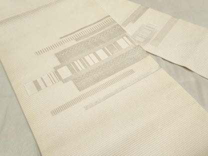 平和屋着物＊夏物　九寸名古屋帯　横段文　銀糸　正絹　逸品　DABF0385ea