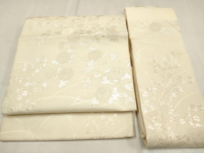 平和屋着物＊夏物　つけ帯　萩　銀糸　正絹　逸品　DABF0395ea
