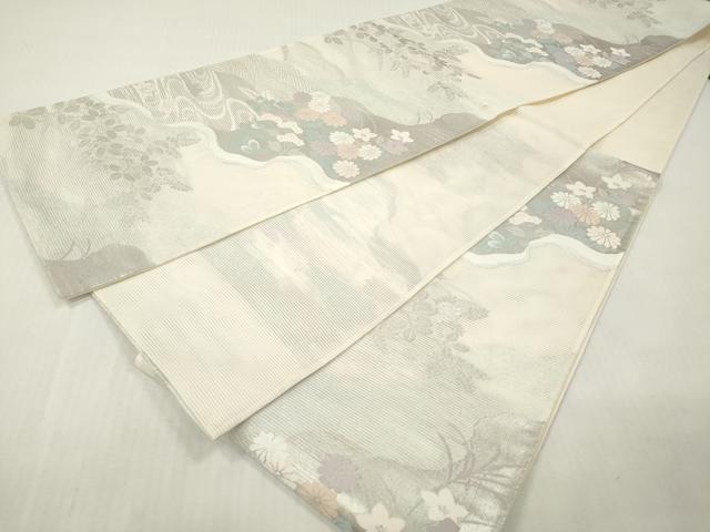 平和屋着物＊夏物　六通柄袋帯　道長秋草文　銀糸　正絹　逸品　DABF0407ea