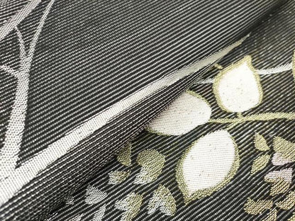 平和屋着物＊夏物　六通柄袋帯　こかげ　枝花文　黒地　金銀糸　正絹　逸品　DABF0409ea
