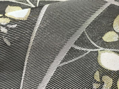 平和屋着物＊夏物　六通柄袋帯　こかげ　枝花文　黒地　金銀糸　正絹　逸品　DABF0409ea