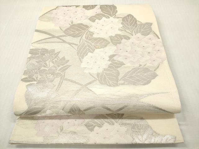 平和屋着物＊夏物　六通柄袋帯　紫陽花　アジサイ　桔梗　金銀糸　正絹　逸品　DABF0418ea