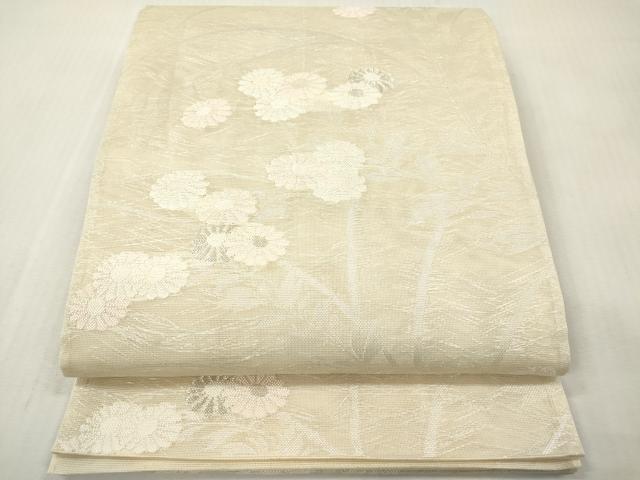 平和屋着物＊夏物　六通柄袋帯　菊　銀糸　正絹　逸品　DABF0421ea