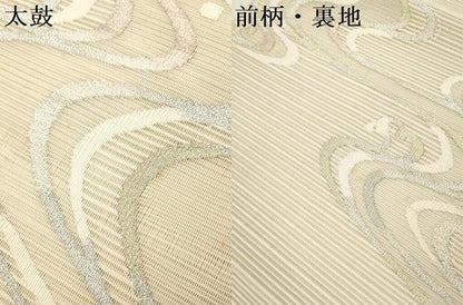 平和屋着物＊夏物　八寸名古屋帯　絽綴れ　立波文　銀糸　長尺　正絹　逸品　DABF0423ea