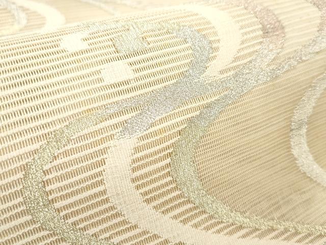 平和屋着物＊夏物　八寸名古屋帯　絽綴れ　立波文　銀糸　長尺　正絹　逸品　DABF0423ea