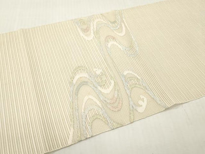 平和屋着物＊夏物　八寸名古屋帯　絽綴れ　立波文　銀糸　長尺　正絹　逸品　DABF0423ea