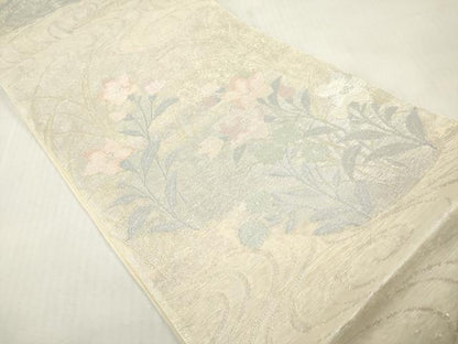 平和屋着物＊夏物　六通柄袋帯　流水桔梗花文　銀糸　正絹　逸品　DABF0429ea