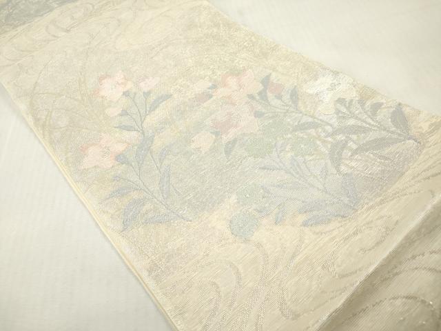 平和屋着物＊夏物　六通柄袋帯　流水桔梗花文　銀糸　正絹　逸品　DABF0429ea