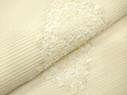 平和屋着物＊夏物　九寸名古屋帯　絽綴れ　ドロンワーク　花菱文　鳥の子色　正絹　逸品　DABF0442ea