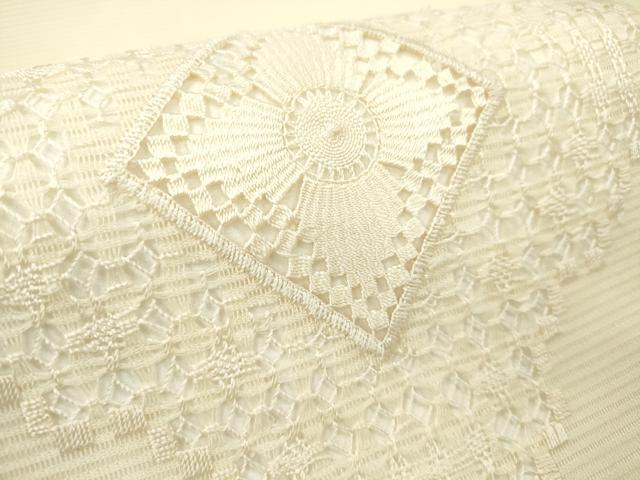平和屋着物＊夏物　九寸名古屋帯　絽綴れ　ドロンワーク　花菱文　鳥の子色　正絹　逸品　DABF0442ea