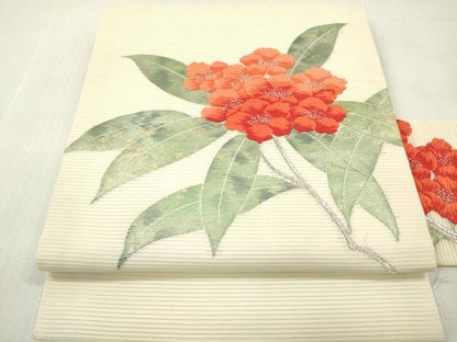 平和屋着物＊夏物　九寸名古屋帯　絽綴れ　唐織　枝花文　金銀糸　正絹　逸品　DABF0444ea