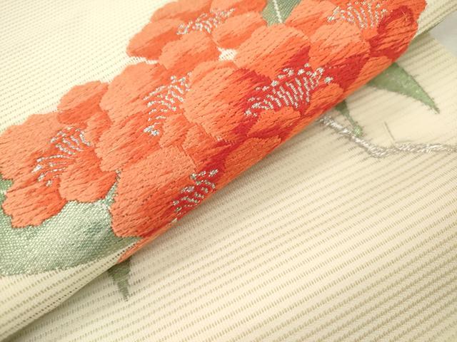 平和屋着物＊夏物　九寸名古屋帯　絽綴れ　唐織　枝花文　金銀糸　正絹　逸品　DABF0444ea