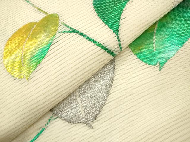 平和屋着物＊夏物　八寸名古屋帯　絽綴れ　蔦の葉文　銀糸　正絹　逸品　DABF0445ea